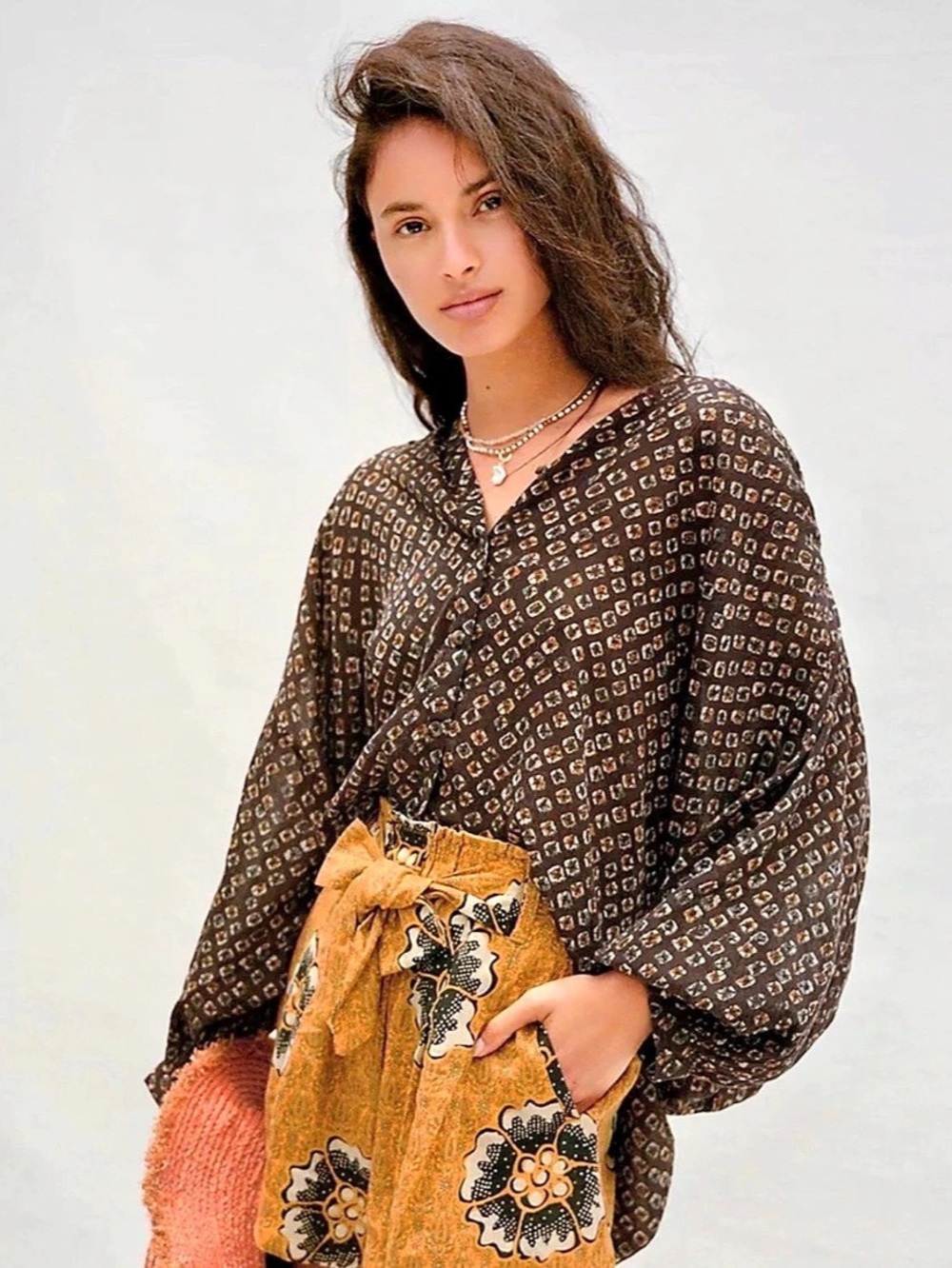 Anthropologie Geometric Oversized V-Neck Blouse